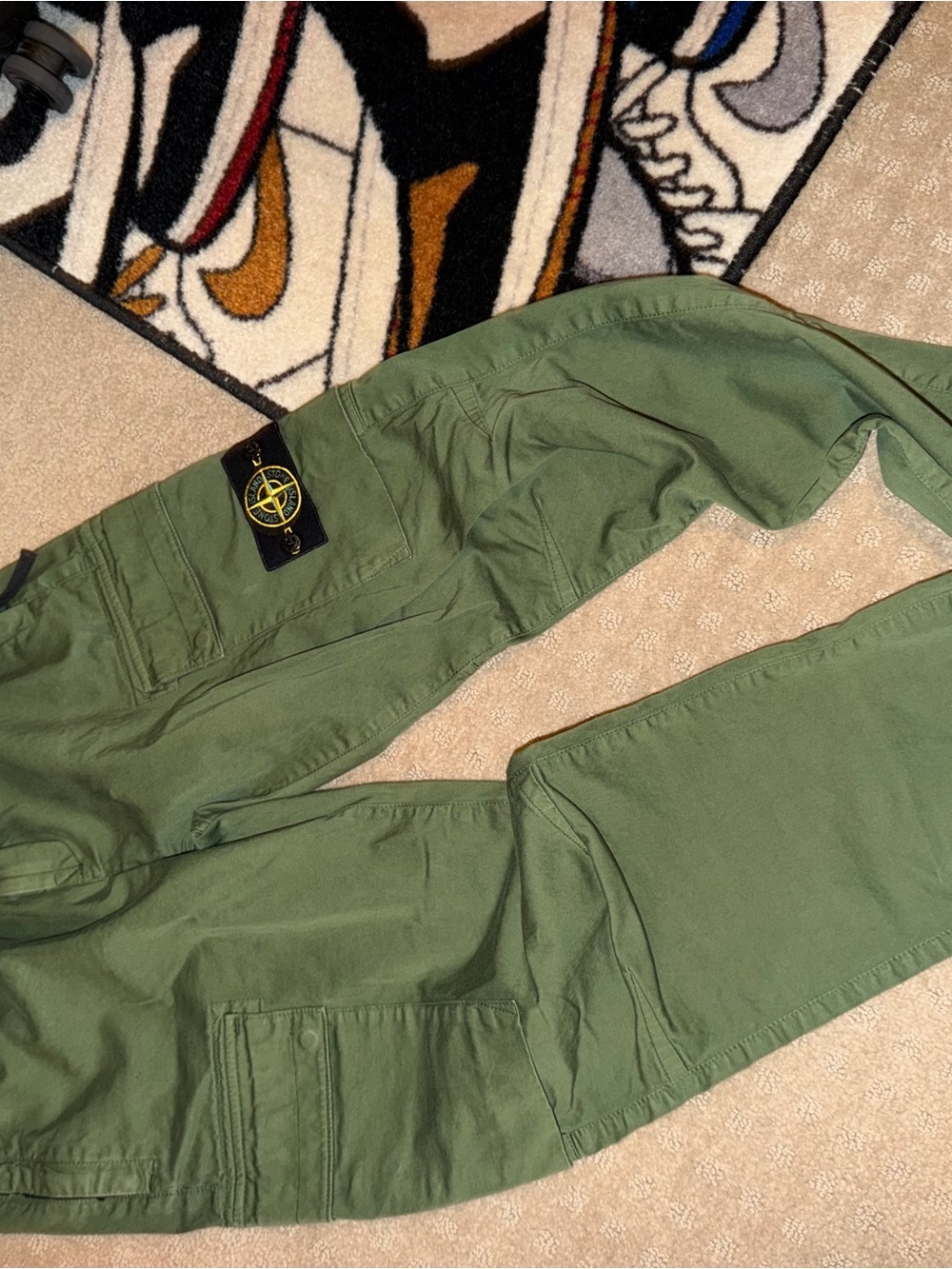 Stone Island Green Elastic-Waist Cargo Shorts